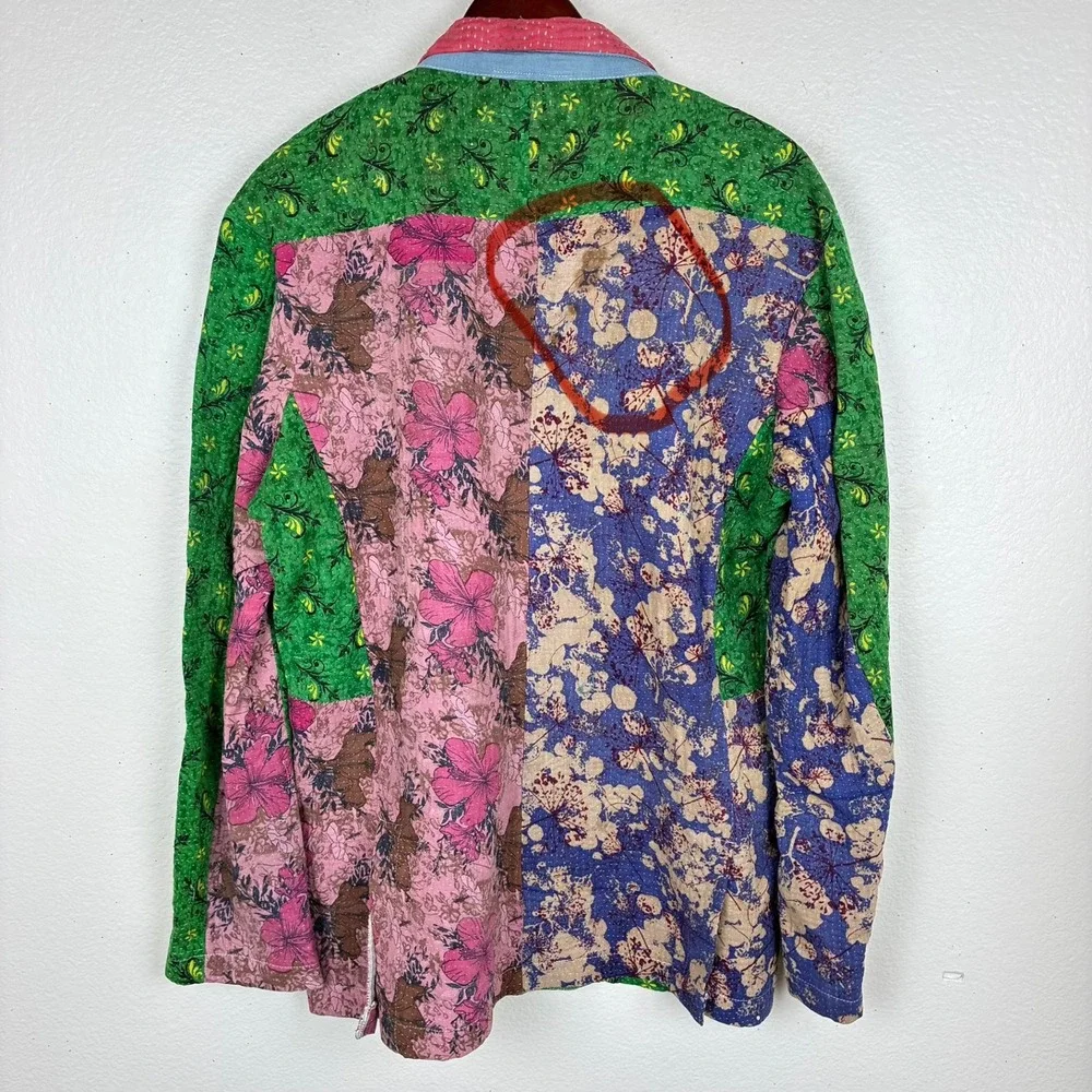 Handmade Jacket Sz XL Patchwork Quilted Maximalist Boho Artsy Art-To-Wear